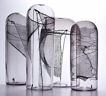Fence Study #3, 2009. Blown Glass withs creen printed decals 51 cm h x 71 cm w