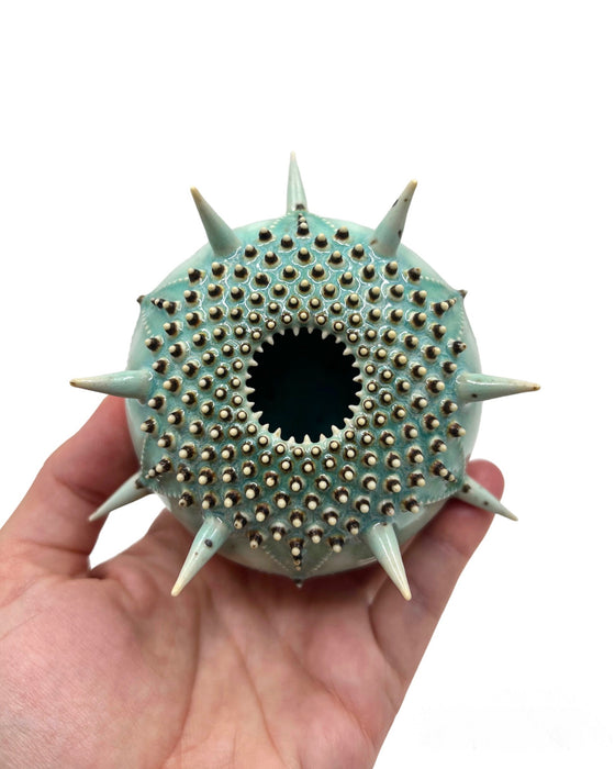 White & Turquoise Urchin Vessel