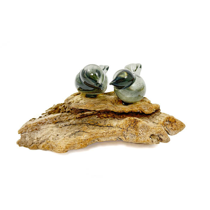 2 Grey Birds on Driftwood
