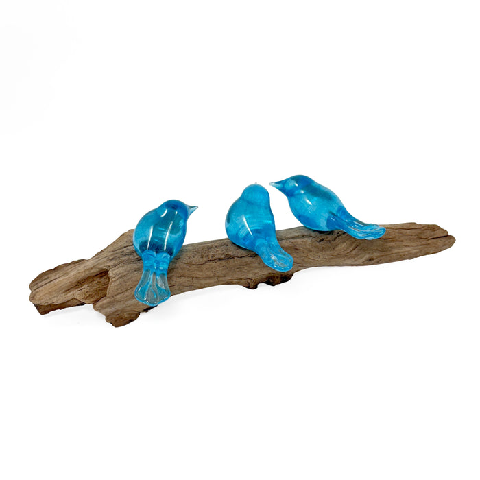 3 Copper Blue Birds on Driftwood