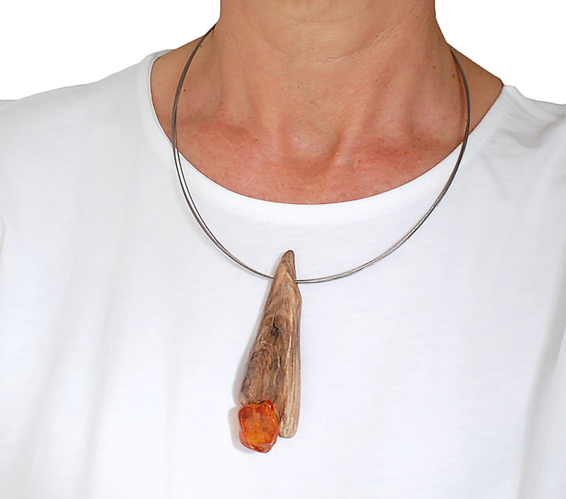 Necklace with Driftwood and Amber