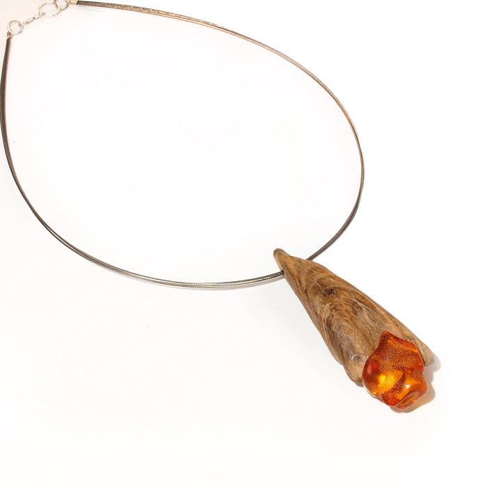 Necklace with Driftwood and Amber