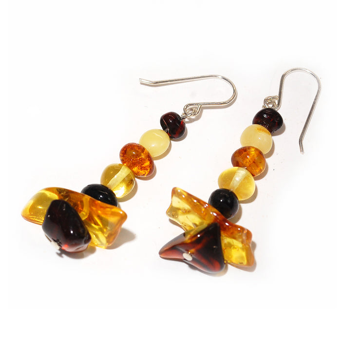 Natural Amber Stacked Bead Earrings