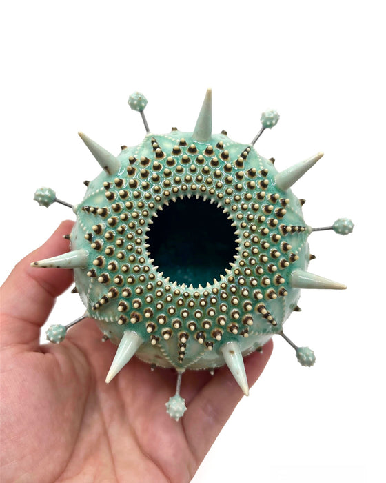 White & Turquoise Urchin Vessel