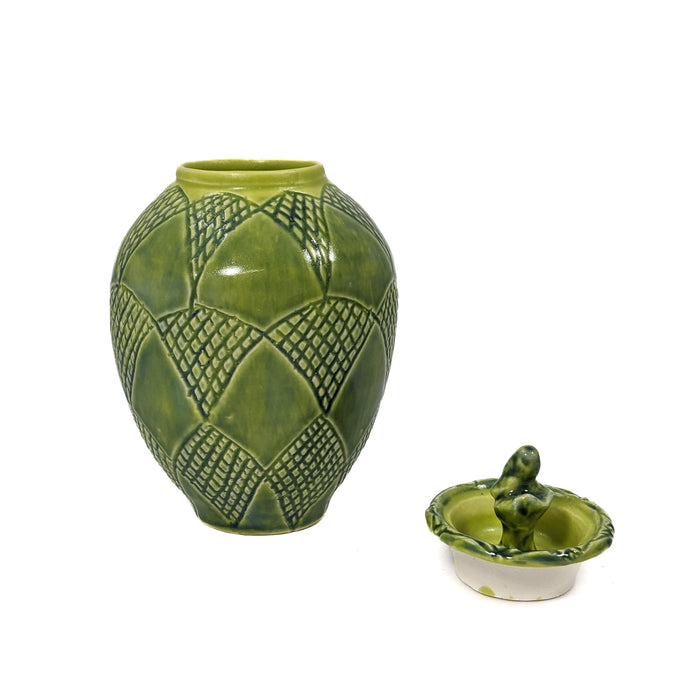 Medium Lidded Vase - Lime Green / Blue