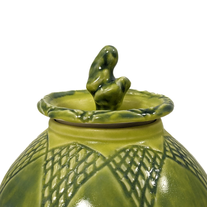 Medium Lidded Vase - Lime Green / Blue