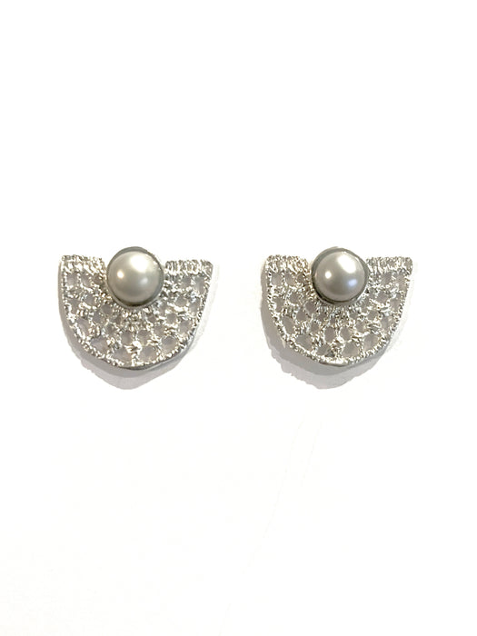 Demi Lune Earrings with Grey Pearl
