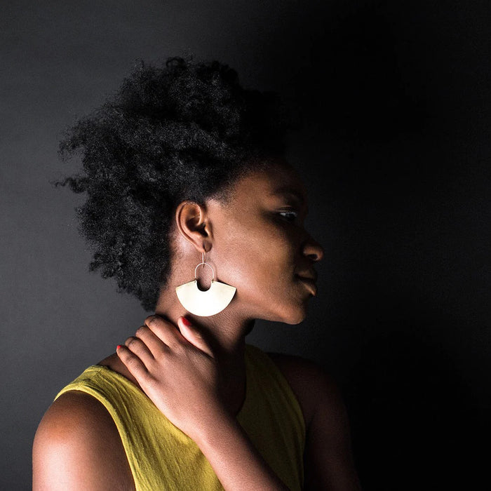 Large Goddess Shield Earrings in Brass