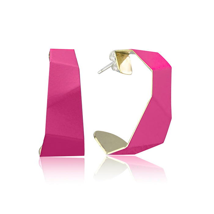 Gilot-Hoop Earrings - Brass/Fuchsia