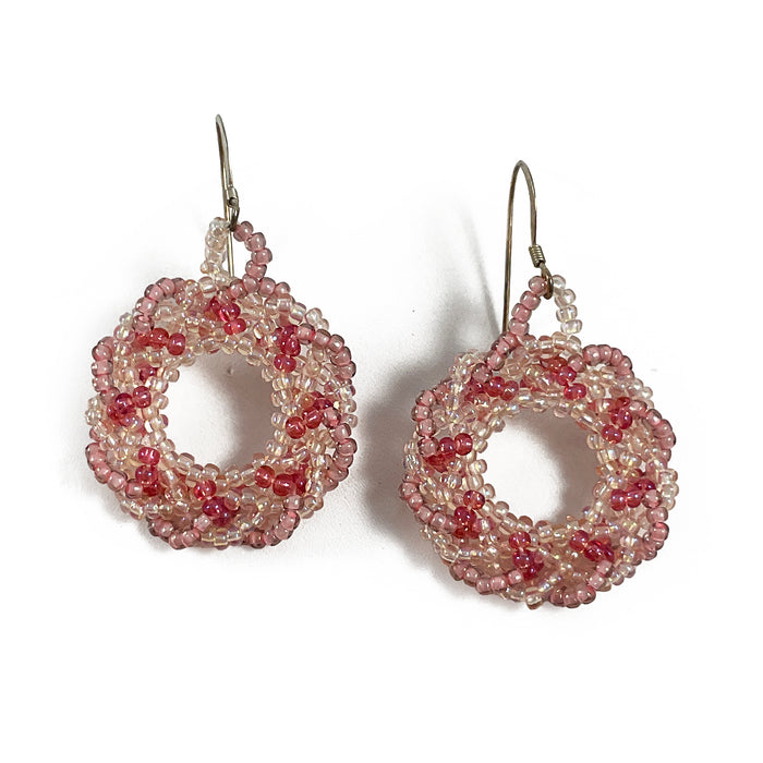 Pink Beaded Circle Earrings