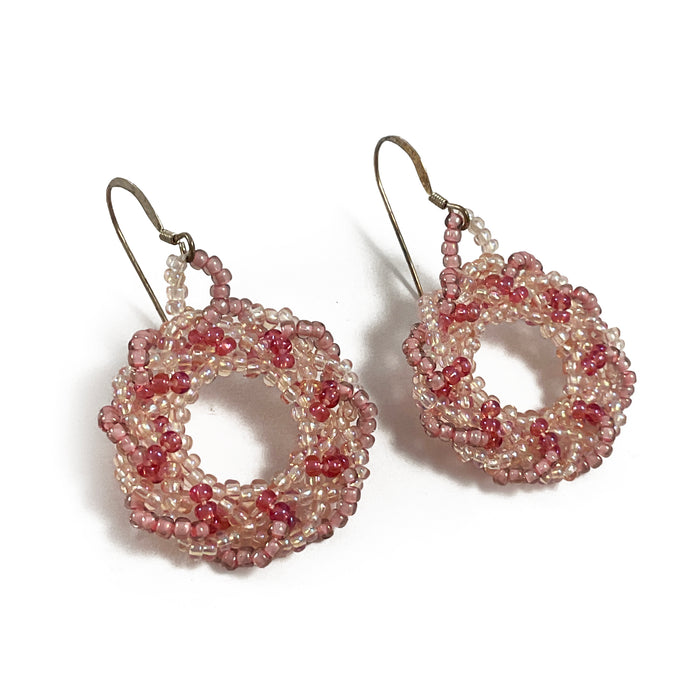 Pink Beaded Circle Earrings