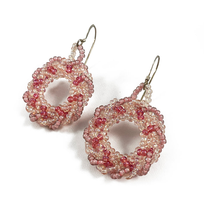 Pink Beaded Circle Earrings