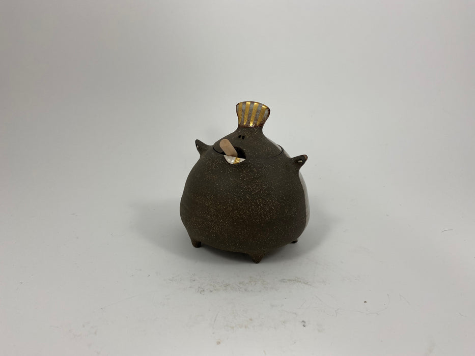Brown Stoneware Honey Jar