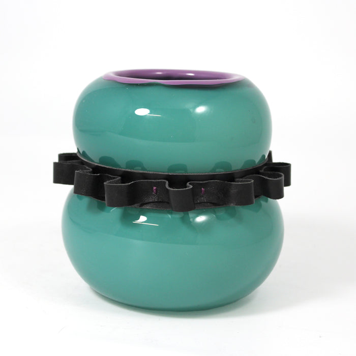 Hourglass Pot with Leather Accents - Teal