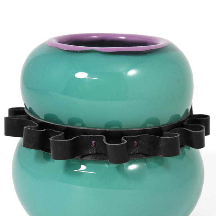 Hourglass Pot with Leather Accents - Teal