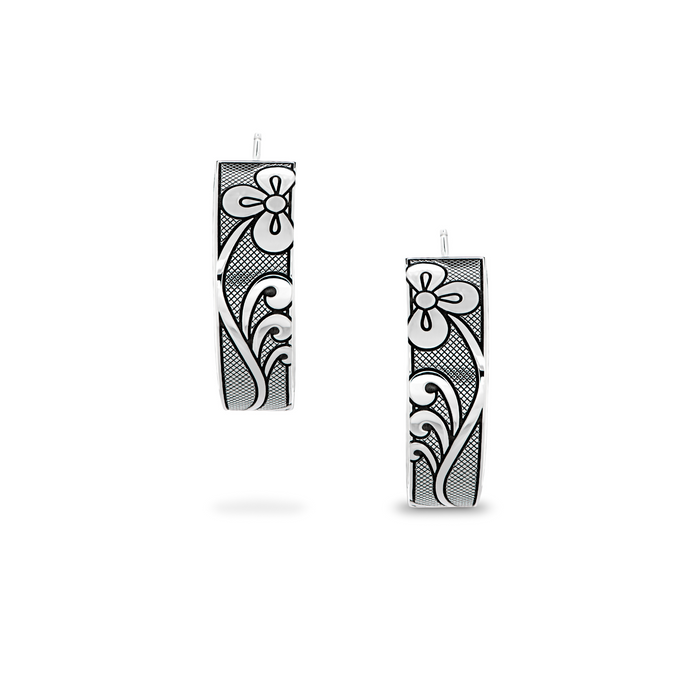 Silver Floral "Beadwork" Hoop Earrings