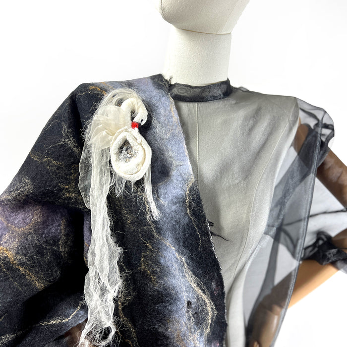 White Swan Art Brooch