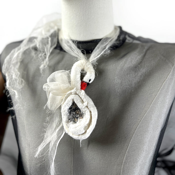 White Swan Art Brooch