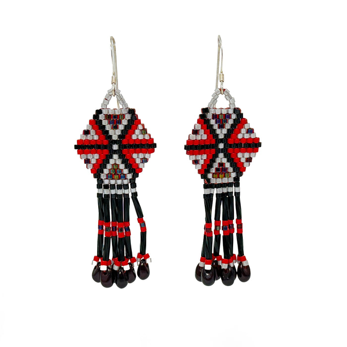 Red Dangle Beaded Earrings