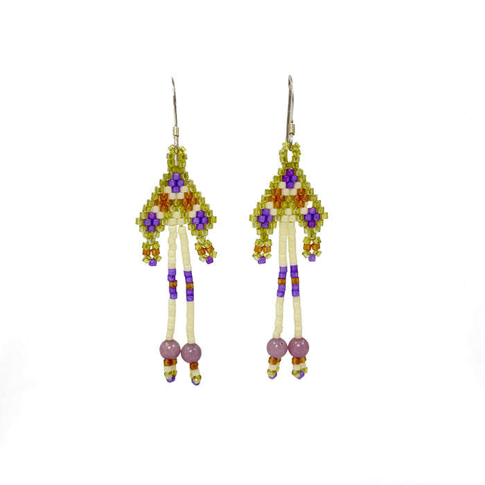 Pale Green and Lilac Beaded Earrings