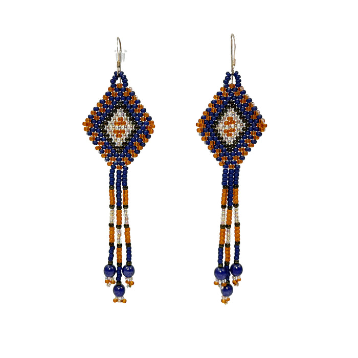 Blue and Amber Beaded Earrings