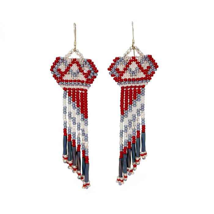Long Red Dangle Beaded Earrings