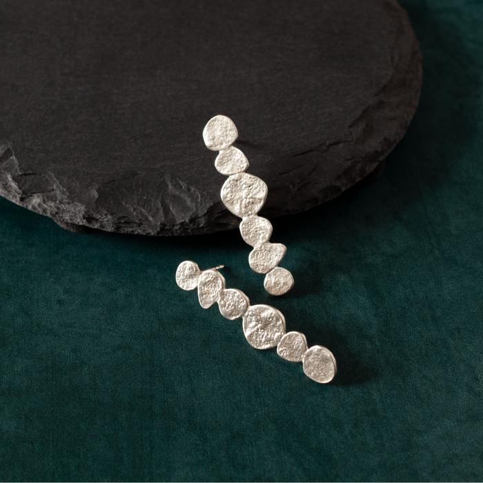 Long Textured Disc Stud Earrings