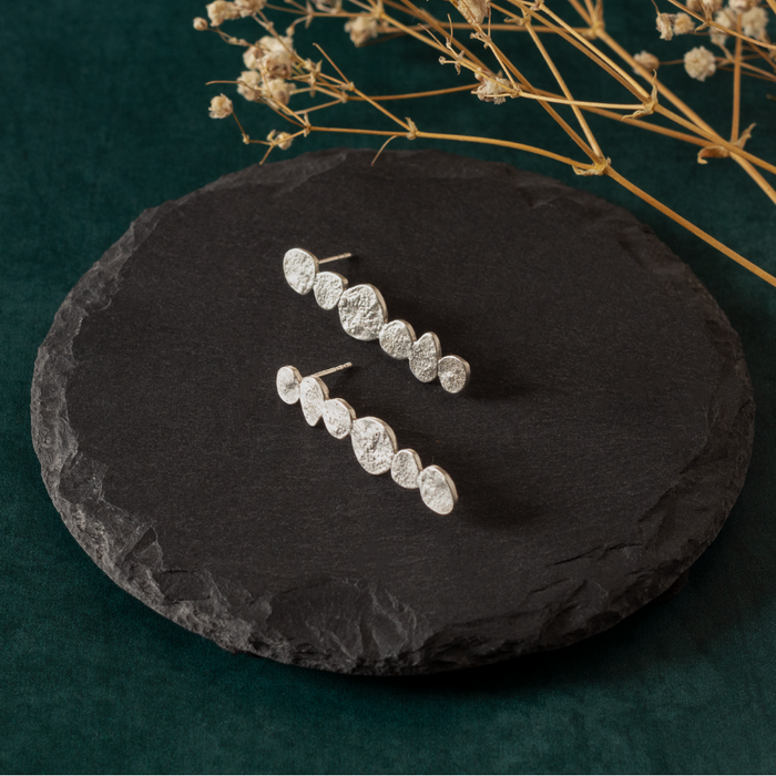 Long Textured Disc Stud Earrings