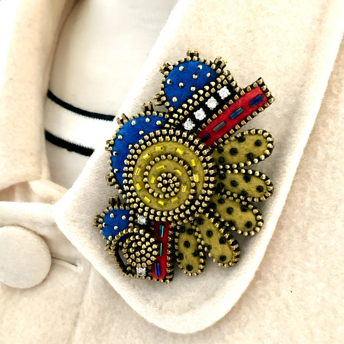 Abstract Flower Brooch With Large Blue Petals