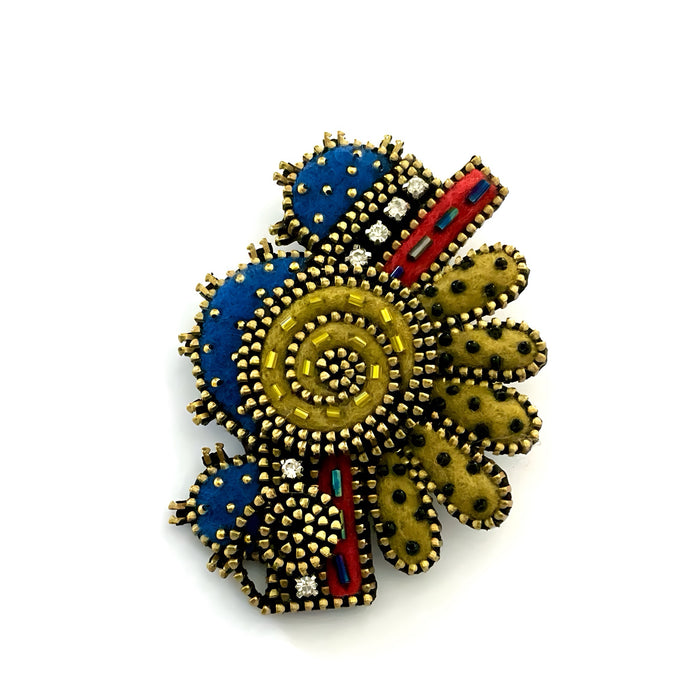 Abstract Flower Brooch With Large Blue Petals