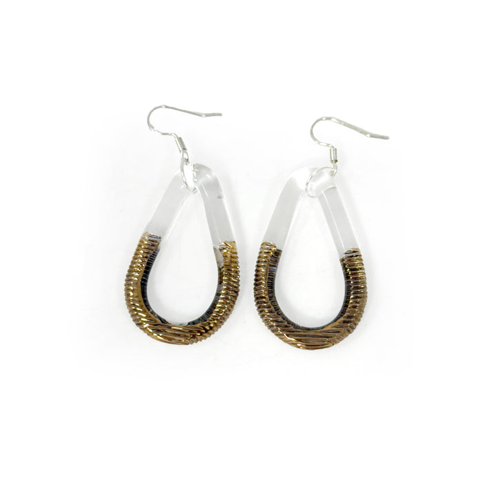 Glass Earrings Clear Bronze Pattern