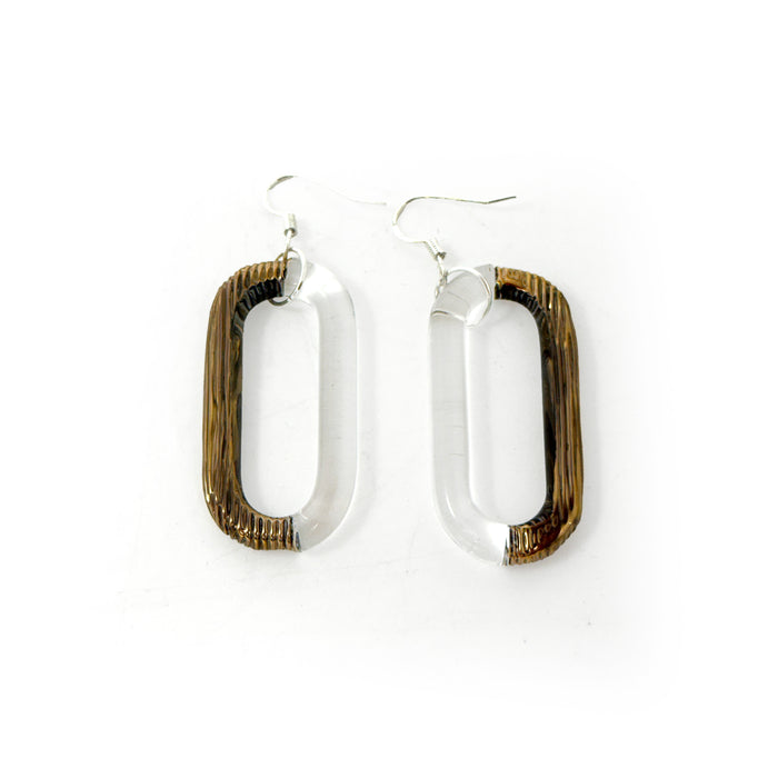 Glass Earrings Clear Bronze Pattern