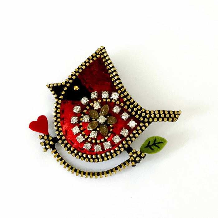Cardinal on a Branch Brooch