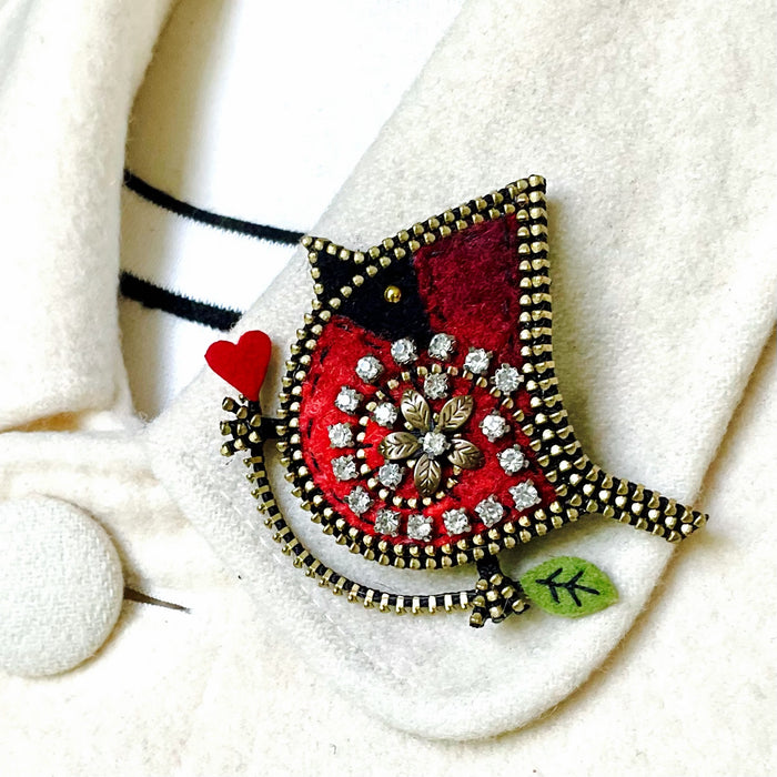 Cardinal on a Branch Brooch