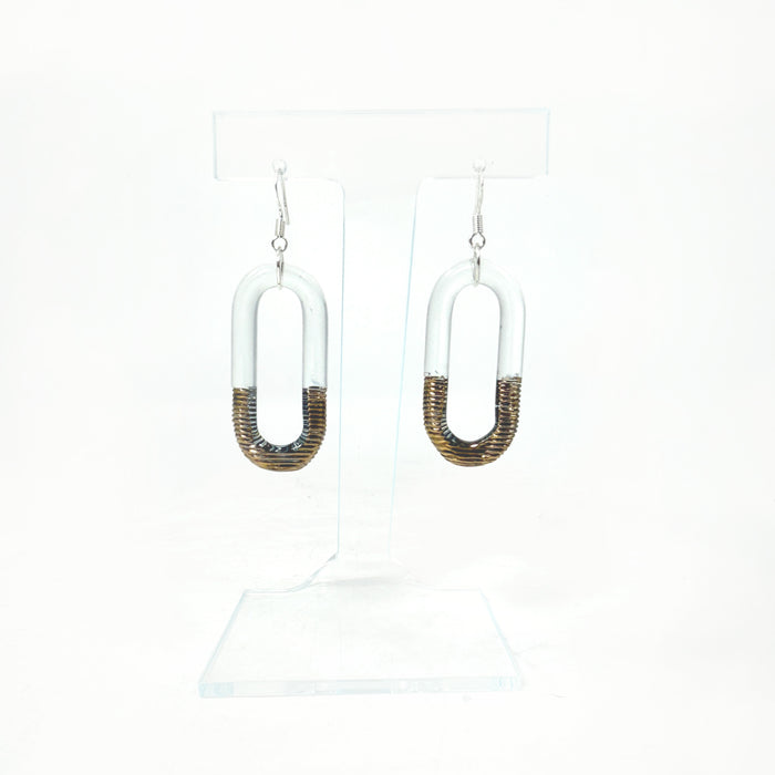 Glass Earrings Clear Bronze Pattern