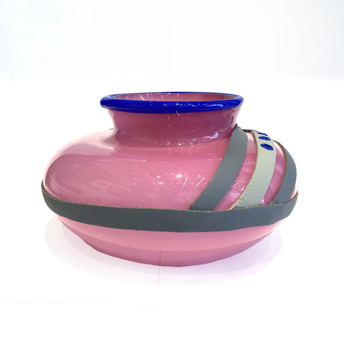 Low Vase with Leather Accents - Pink