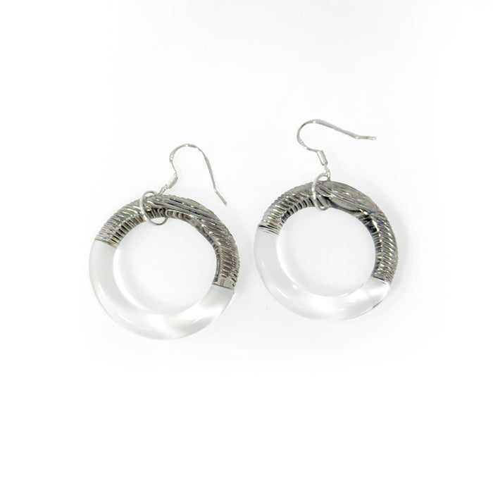 Glass Earrings Clear Silver Pattern
