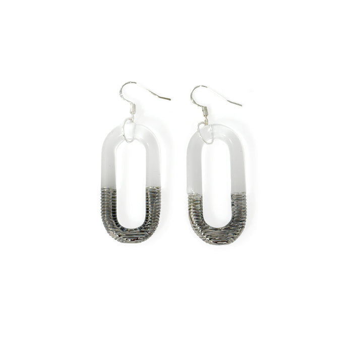 Glass Earrings Clear Silver Pattern
