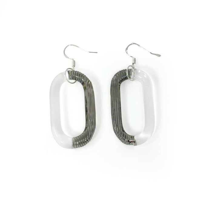 Glass Earrings Clear Silver Pattern