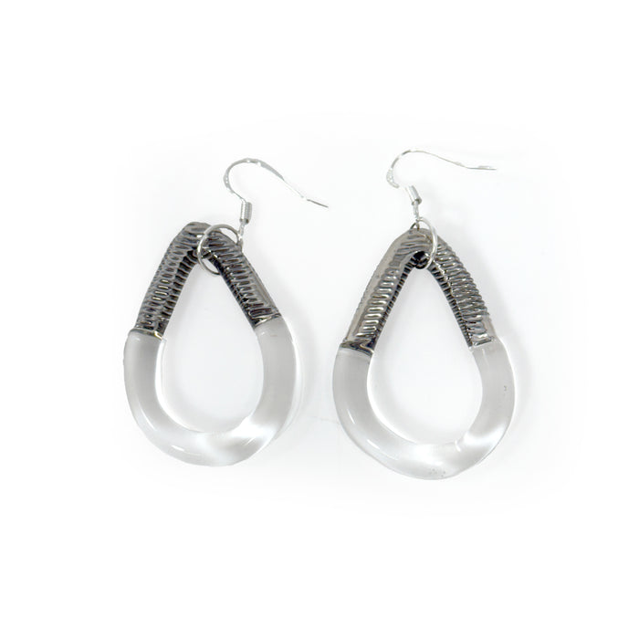 Glass Earrings Clear Silver Pattern