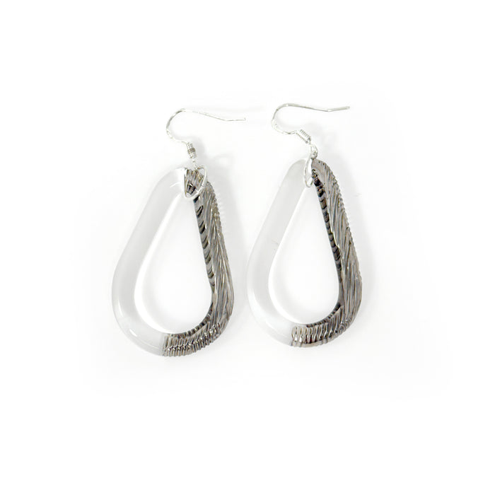 Glass Earrings Clear Silver Pattern