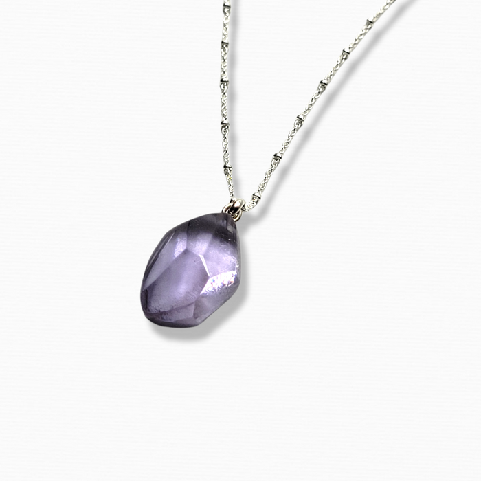 Faceted Crystal Pendant with Silver Chain